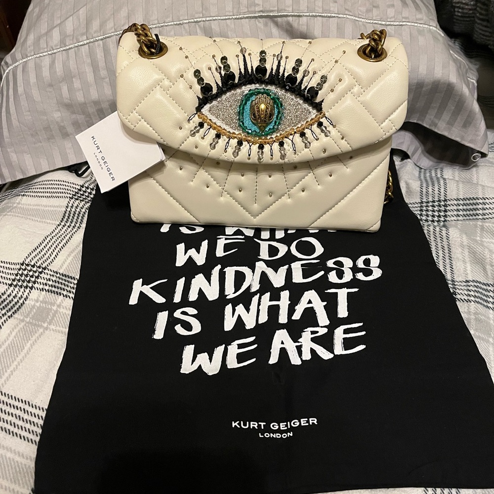 Kurt Geiger White Quilted Eye Embellished Bag